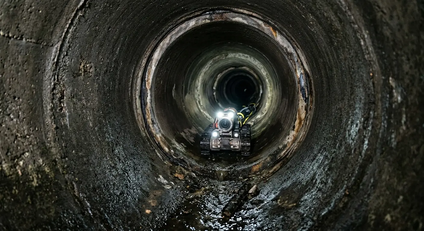 Robotic sewer camera inspecting pipe interior for Drain Snake Service in Heber
